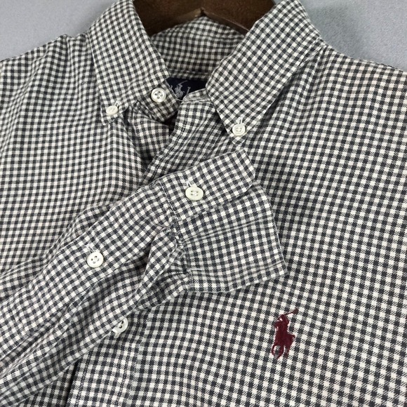 Ralph Lauren Mens Sz M Gray Gingham Check Long Sleeve Shirt Button Up Cotton - Picture 1 of 5